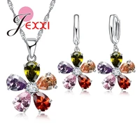 fine jewelry set multicolor flower pendant necklace and hooks earrings parure bijoux wedding accessories