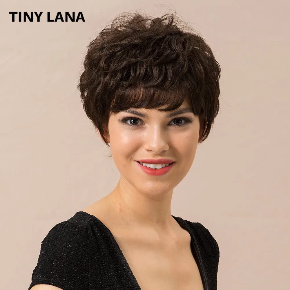 Синтетический короткий кудрявый парик Tiny Lana 6 дюймов с челкой 50% человеческих