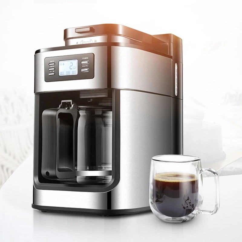 DMWD 1.2L кофемашина автоматическая Электрический Кофе машина американская Кофе автоматического приготовления Кофе мясорубку с горшок для офиса вечерние цифровой Дисплей 220 В кофемолка электрическая
