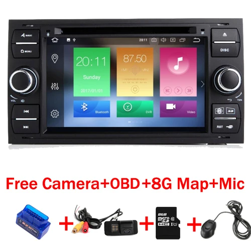 melhor G + G 8 32 4 Core 7 Polegada 2 Din Android 8.1 Jogador Do Carro DVD Para Ford Focus Kuga Transit Fusão GALAXY 4g Wifi OBD Bluetooth Mapa Livre