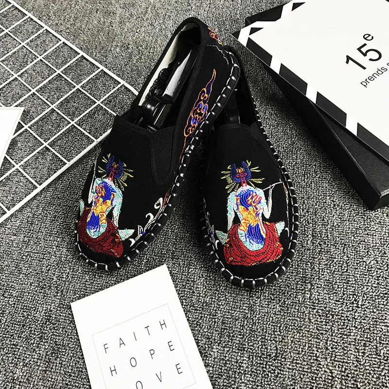 Mexemina Chinese Opera Embroidery Women Canvas Loafers Shoes Ladies Comfort Slip-on Flats Woman Soft Cotton Embroidered | Обувь