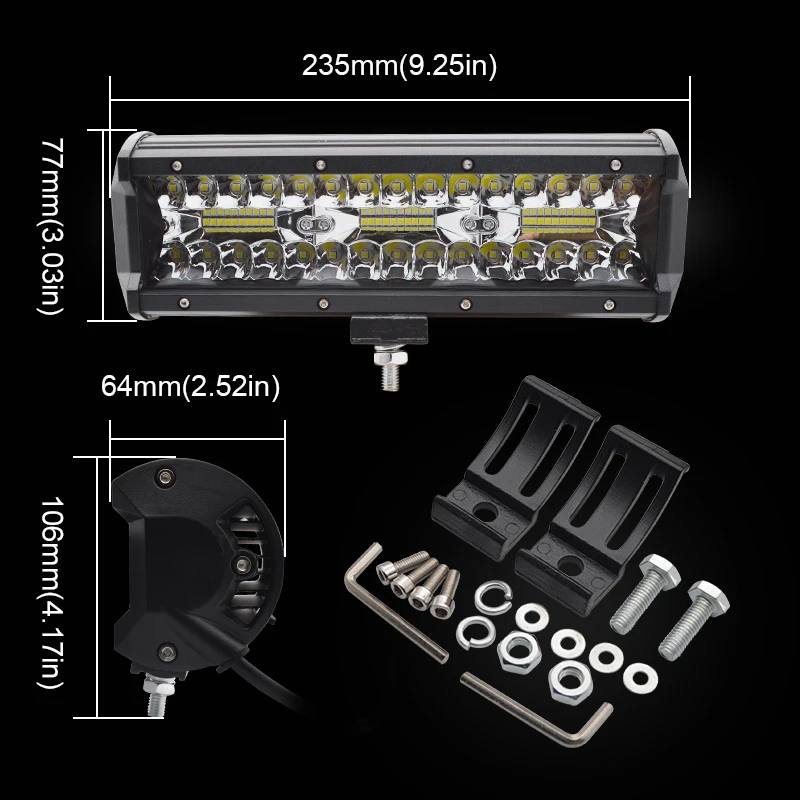 Safego 1x 9 Inch 180W 3Row OffRoad LED Work Light Auto Truck Trailer Boat Waterproof Spot Driving Lamp Car Styling Roof Lighting |