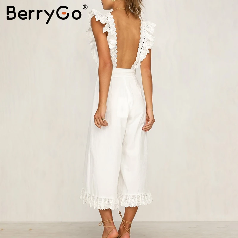 BerryGo льняные комбинезоны с оборками комбинезон вышивкой женский элегантный