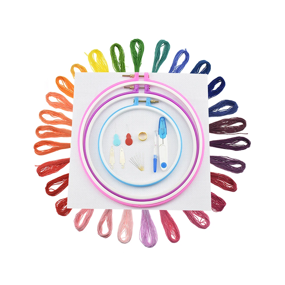 

2019 New Plastic Embroidery Hoops Kit Full Range of Embroidery Starter Kit with Scissors Needles And 50pcs Color Threads