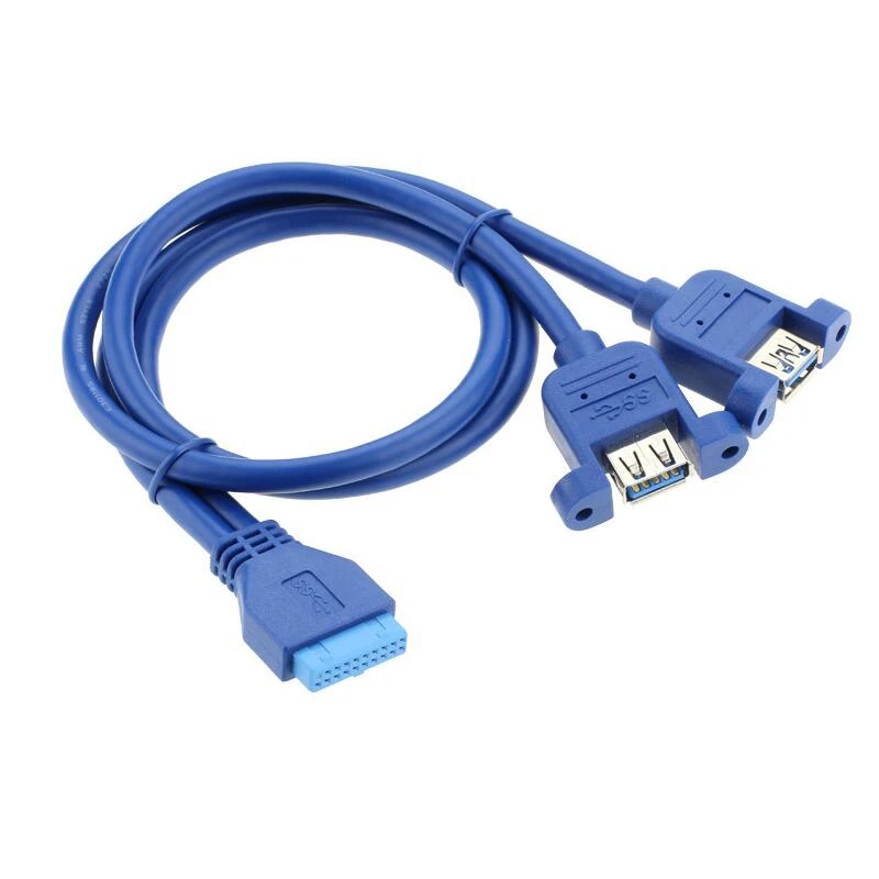 

5 шт./лот USB 3,0 материнская плата 19pin 20pin к USB 3,0 Женский двойной порт Удлинительный кабель Шнур 30 см 50 см 1 фут с винтовым креплением