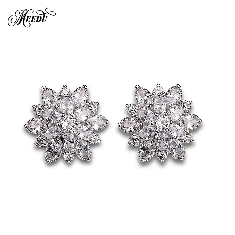 silver plated MEEDU высокое качество ромашки цветок кубического циркония CZ Кристалл Halo Серьги гвоздики в серебре/золотых цветах - Окраска металла: silver plated