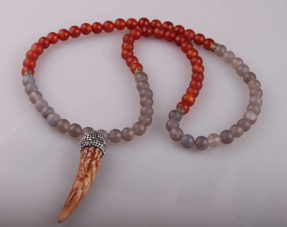 

MOODPC Fashion Natural Stones Link Bead Stones Ox Horn Pendant Necklace Handmade Women Jewelry