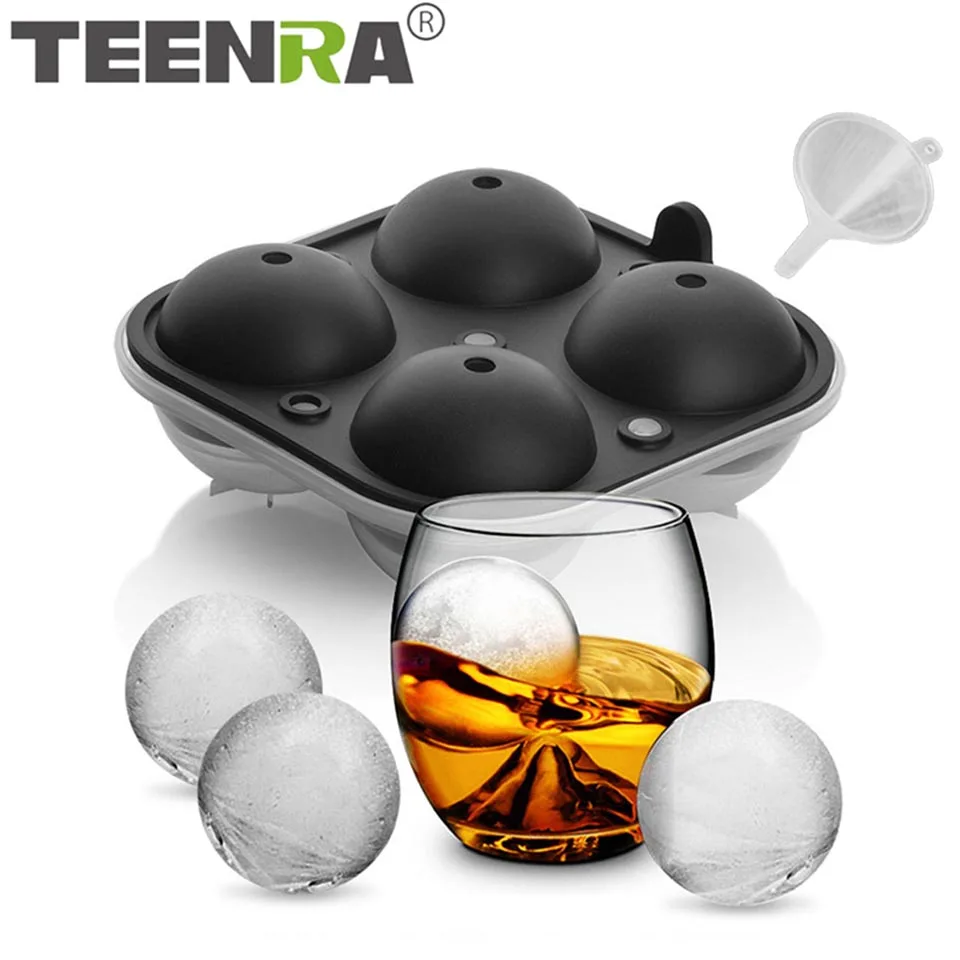 TEENRA 2,5 дюймов, форма для льда, силиконовая форма для льда, форма для льда, большой размер, для виски, ледяные шарики, силиконовая форма, 4 полости, для изготовления шариков