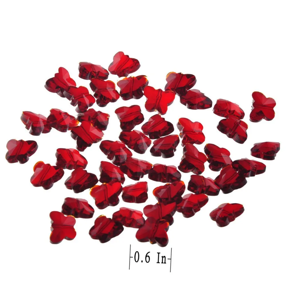 200 шт. красная стеклянная лампа с кристаллами Бабочка бусины соединители 14 мм