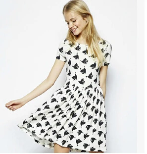The new summer women dress wholesale peace dove stamp fold short-sleeved college wind free shipping 16 | Женская одежда