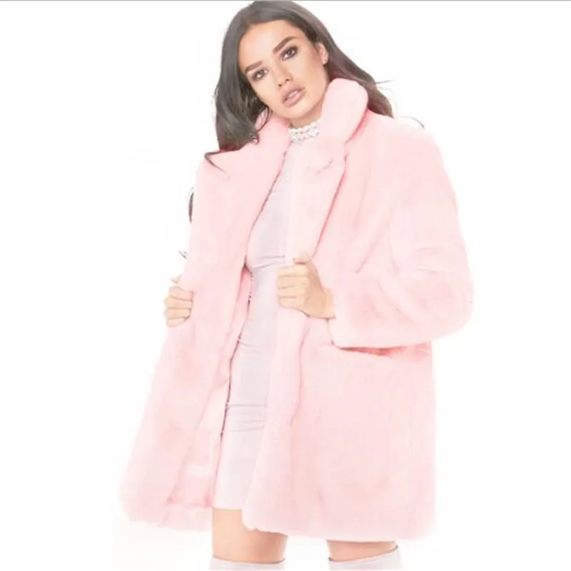 Пальто из искусственного меха Женская однотонная теплая куртка средней длины с