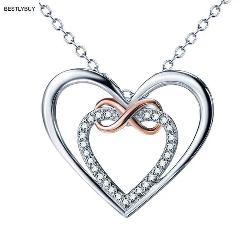 BESTLYBUY Настоящее серебро 925 пробы элегантный Кулон Бесконечность Любовь Двойное