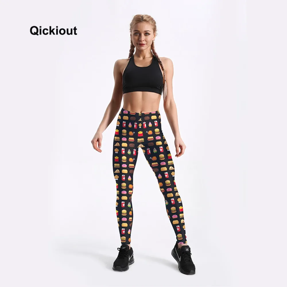 Qickitout 2018 женские леггинсы гамбургер картофель фри мороженое печатных