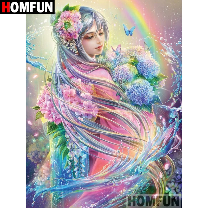 

Алмазная 5d-картина HOMFUN «сделай сам», картина с полными квадратными/круглыми стразами, «Цветочная фея», вышивка крестиком, подарок для домаш...