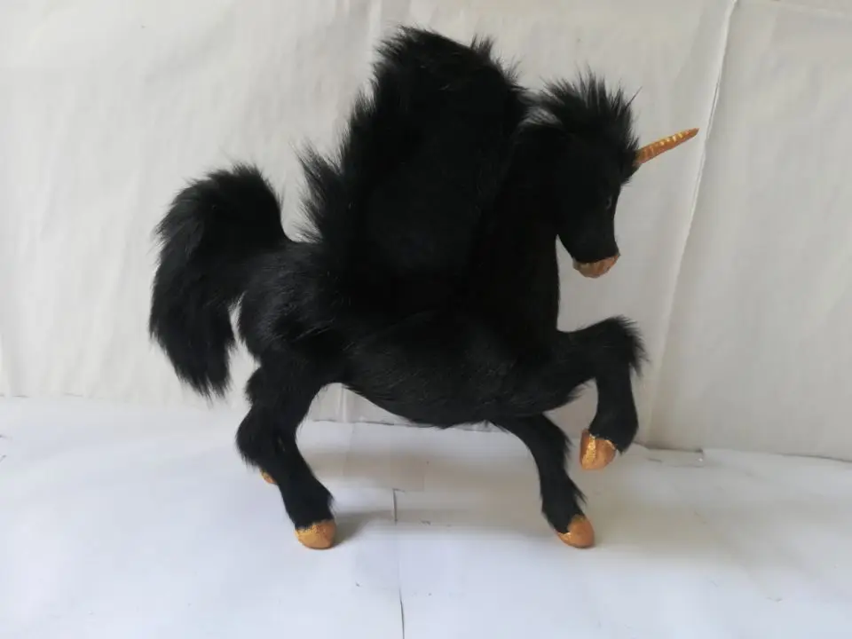 large 25x22cm plastic&fur black unicorn hard model craft home decoration toy gift w0330 | Игрушки и хобби