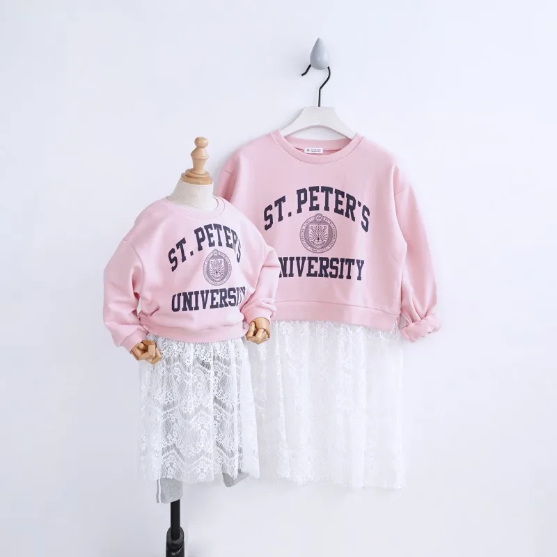 Осень 2018 платья для мамы и дочки свитеры с длинным рукавом семьи Одинаковая