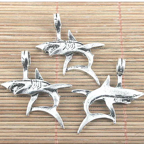 

6pcs tibetan silver tone 32x36mm shark design pendant charms H0934