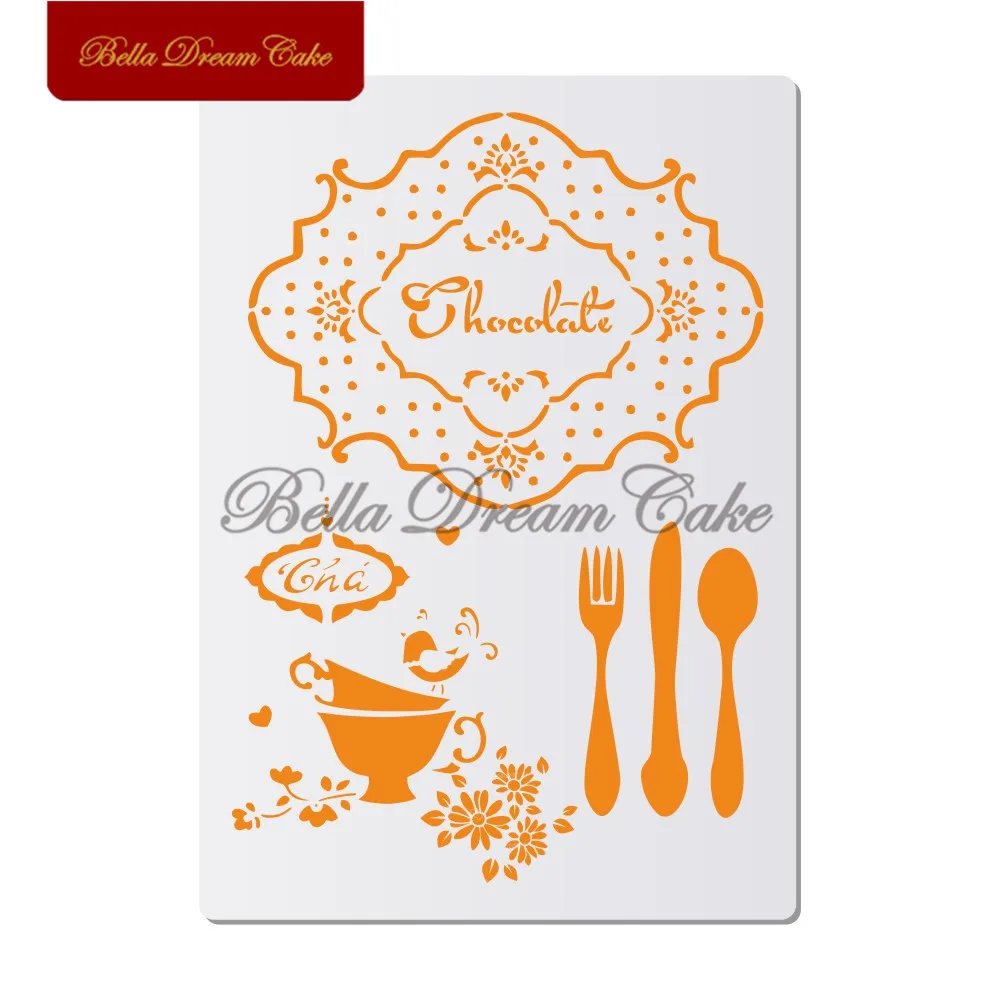 Трафареты для раскрашивания стен с цветочными лепестками кофейная еда штамп