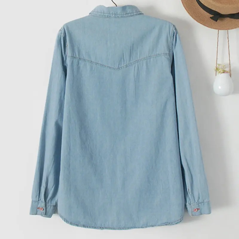 Осенняя винтажная джинсовая рубашка с вышитыми розами для девочек повседневные