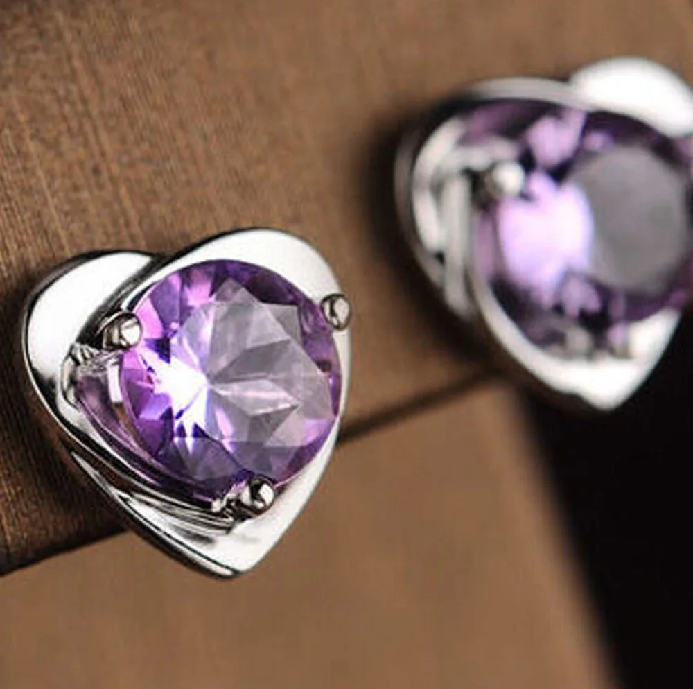 Модные серебряные серьги в форме сердца ювелирные изделия белый/фиолетовый
