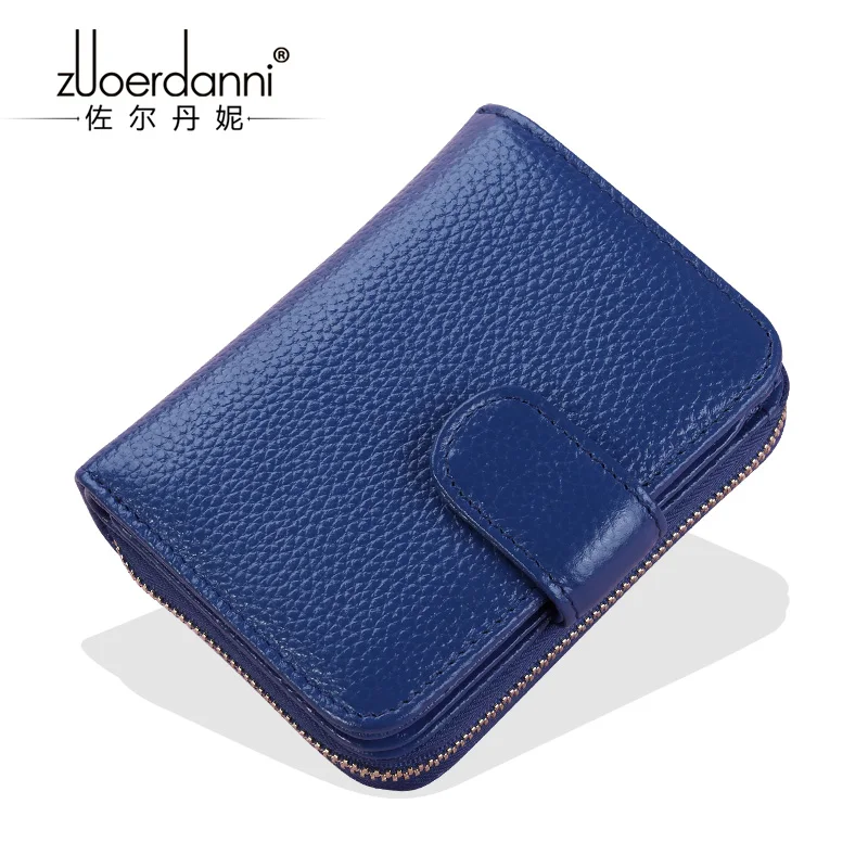 Navy blue Женский кошелек Короткая секция многофункциональная карта посылка Женский кошелек на молнии кожаный чехол Для водительских прав wom - Цвет: Navy blue