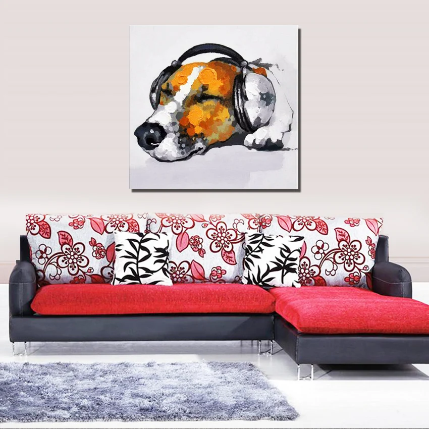 

Dog Listen ToThe Music Oil Painting 100% Hand Painted Wall Picture On Canvas For Living Room Wall Art Home Decor Unframed