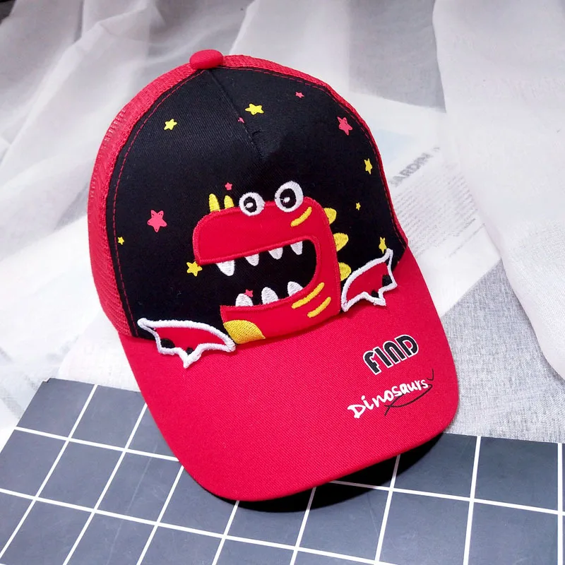 Dinosaur head red Брендовая милая детская бейсбольная кепка с динозавром, хлопковая сетчатая Кепка для мальчиков и девочек, летняя Детская кепка с изображением животных из мультфильма, голубая Кепка для детей 2-10 лет - Цвет: Dinosaur head red