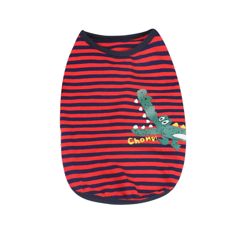 Stripe dinosaur red Dog T-shirt Soft Puppy Dogs Clothes Cute Pet Dog Clothes Cartoon Pet Clothing Summer Shirt Casual Vests For Small Pets 25 - Цвет: Stripe dinosaur red