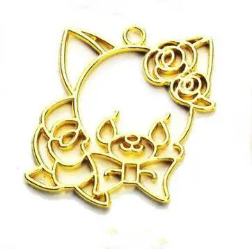 DZ0133-5pcs-GDmg 5 шт., украшение в виде кота сакуры, открытые оправы, ювелирные изделия, подвески, аксессуары, самодельные Подвески ручной работы, золотая, серебряная металлическая рамка, УФ-смола, ремесло - Цвет: DZ0133-5pcs-GDmg