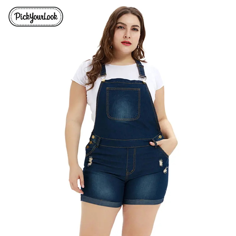 Pickyourlook, женский комбинезон размера плюс, Летний джинсовый синий женский комбинезон с карманами, Модный комбинезон с поясом, женские комбинезоны