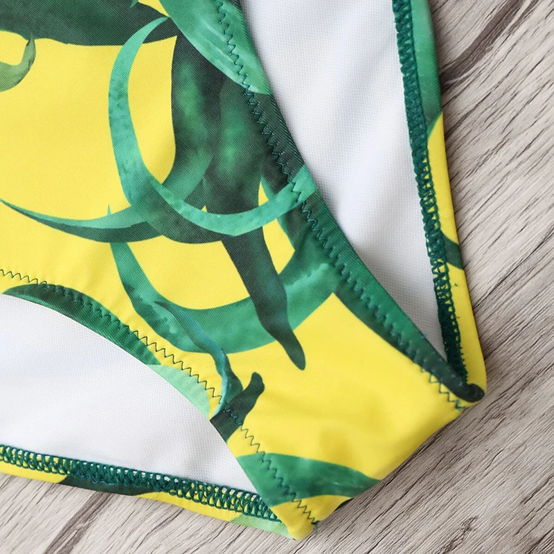2018 Leaf Print Women Swimwear Yellow Sexy One Piece Swimsuit Push Up Bathing Suit Bodysuit Beach Wear Monokini Femal | Спорт и
