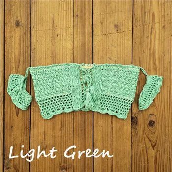 Light Green Top Ручная вязанная Цветочная юбка, женский купальник, сексуальный пляжный бикини, накидка, юбка в стиле бохо, эластичный пояс, кисточки - Цвет: Light Green Top