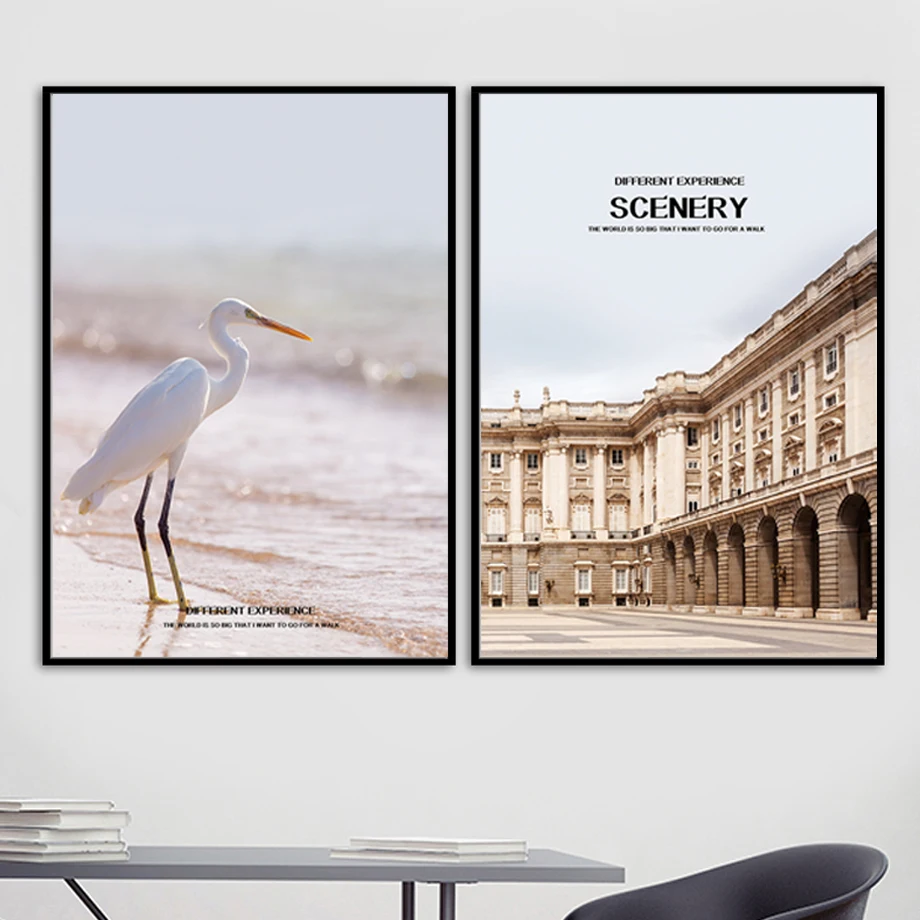 

European Architectural Landscape Bird Nordic Posters And Prints Wall Art Canvas Painting Wall Pictures For Living Room Decor