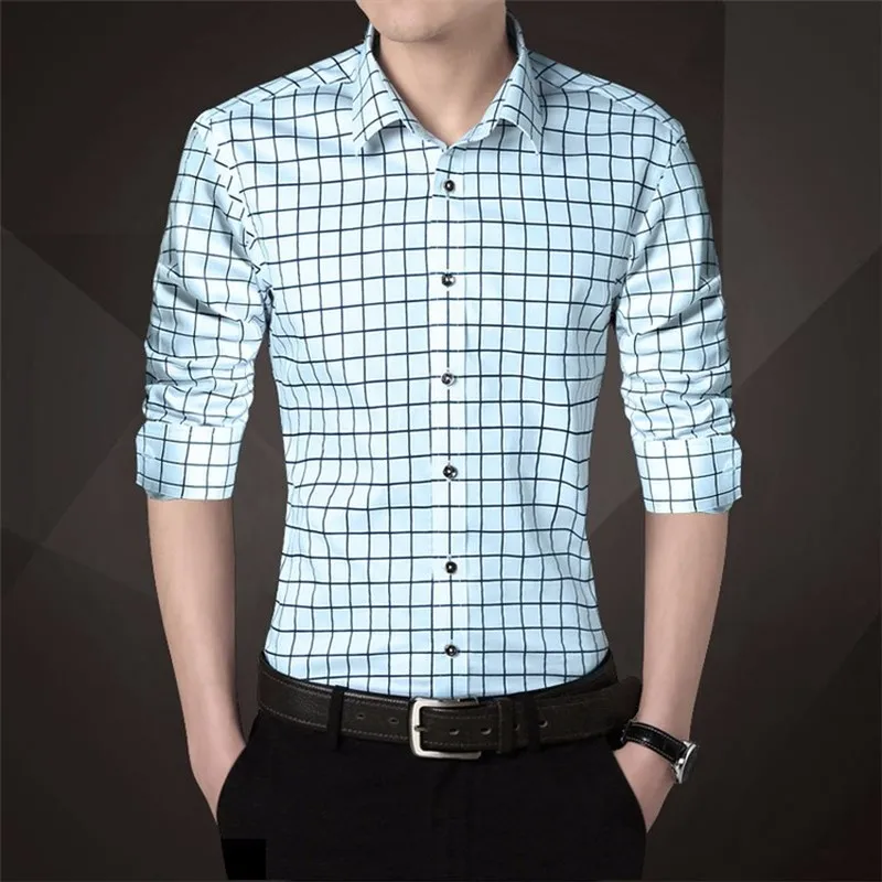 Качество хорошее 2018 Мужская Весенняя рубашка Slim Fit рубашки в клетку с длинными