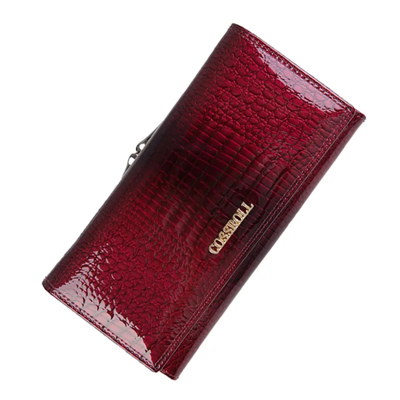9112-Burgundy Роскошный брендовый длинный женский кошелек из коровьей кожи, винтажный дизайнерский кошелек на молнии, Женский держатель для карт, кошелек для монет, женский клатч - Цвет: 9112-Burgundy