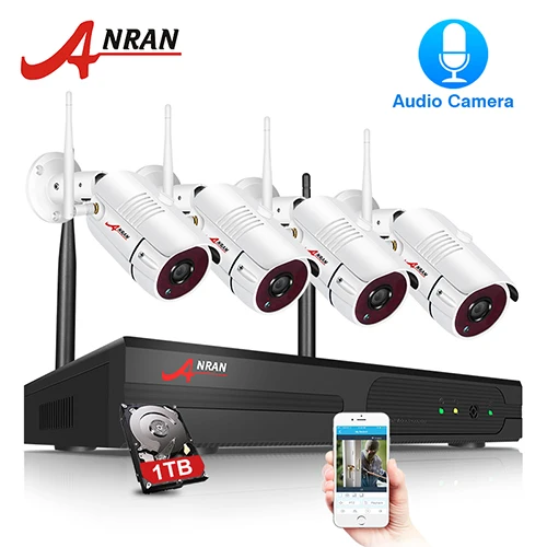 White ANRAN CCTV P2P 4CH Wifi NVR 36IR водонепроницаемый наружный Bullet 1080P видео аудио IP Беспроводная камера система безопасности жесткий диск - Цвет: White