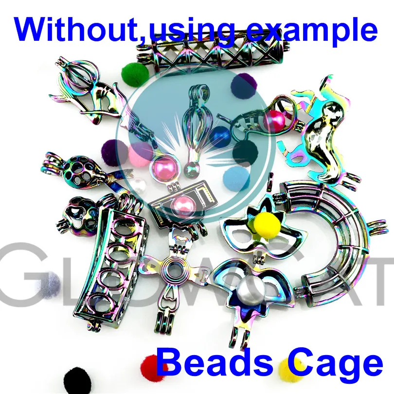 

12x R-C550 Rainbow Colors Fire Extinguisher Pearl Cage Jewelry Making Essential Oil Diffuser Beads Cage Locket Pendant