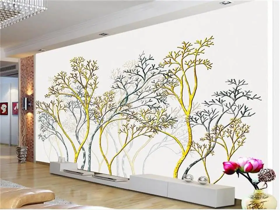 3d фото обои на заказ Фреска гостиная абстрактный дерево лес цветок картина диван