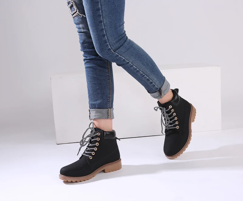 Baimier/; теплые плюшевые женские зимние ботинки; ботильоны для женщин на низком каблуке со шнуровкой; Модные женские зимние ботинки на меху с круглым носком
