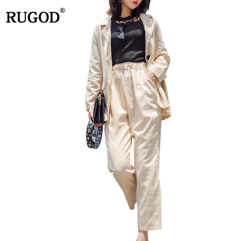 RUGOD корейский стиль Тонкий хлопок льняные брюки костюм женский повседневный