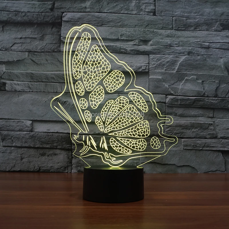 Мультфильм красивый 3D Бабочка Дизайн ночника 7 меняющихся цветов LED usb свет как