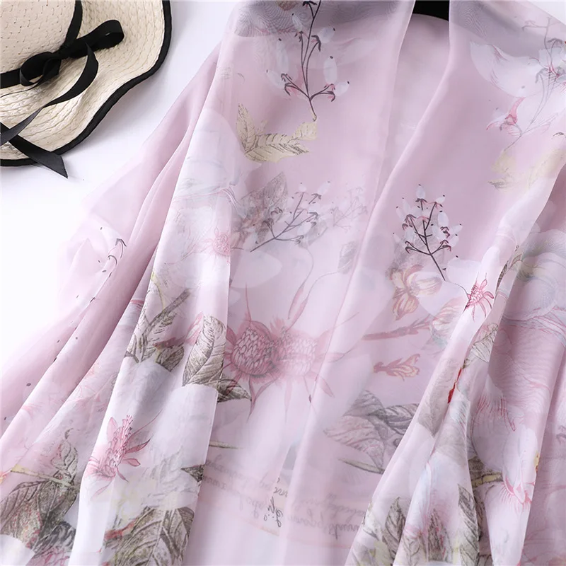 2019 New Women's Silk Scarf Soft Floral Print Spring Shawls Wraps Lady Pashmina Poncho Bandana Female Hijabs Foulard | Аксессуары