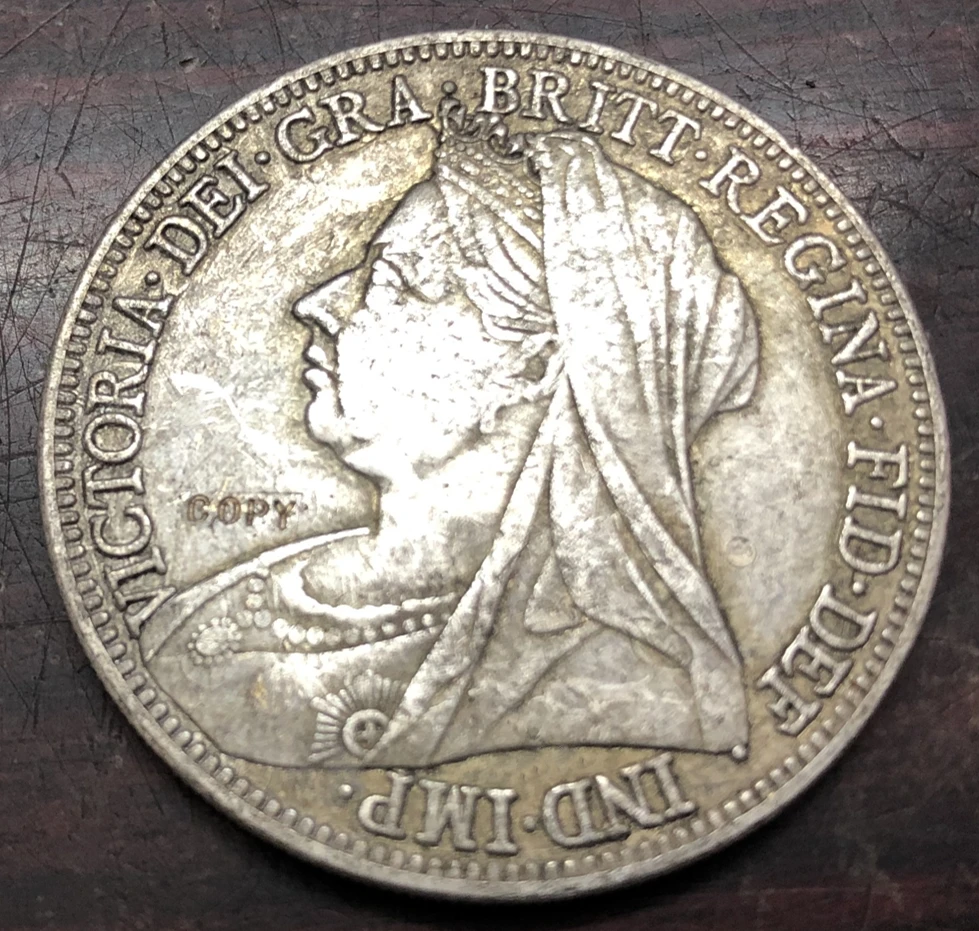 1894 Великобритания 1 Корона Виктория 3 й портрет Посеребренная КОПИЯ