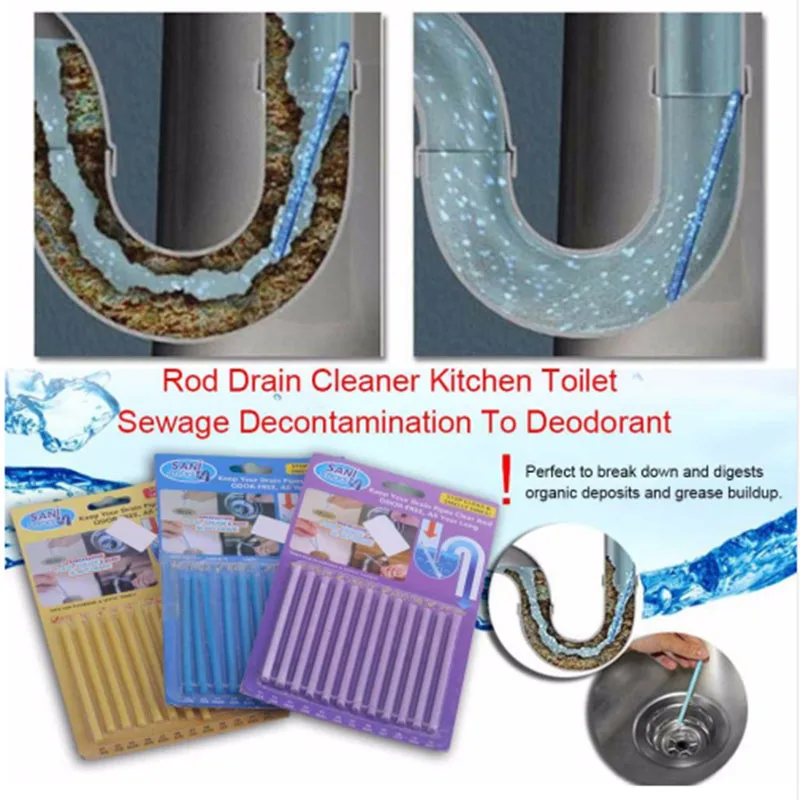 12/set Sani and Sticks Oil Decontamination The Kitchen Toilet Bathtub Drain Cleaner Sewer Cleaning Rod Convenient Hair Clear |