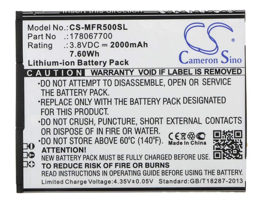 Аккумулятор Cameron Sino 2000 мАч 178067700 для Mobiwire Ahiga Pegasus TH305L XDFBH0000176 KAZAM Thunder 350L SFR Startrail