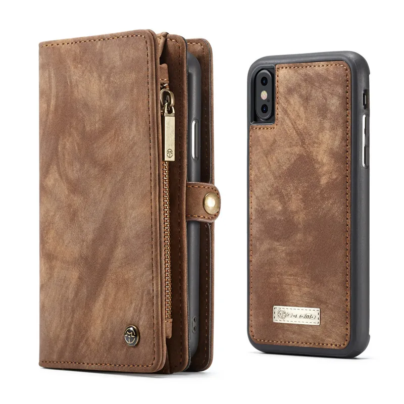 Из искусственной кожи портмоне-клатч для iPhone XS Max XR X 7/6/6 S/8 Plus откидной Чехол для Samsung Note 8 9 S7 край S8 S9 S10 плюс S10e кошелек - Цвет: Brown
