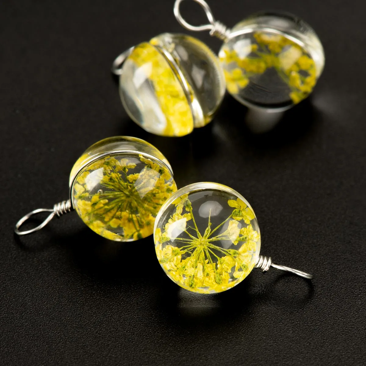 12 # железная проволока высушенный цветок в стеклянной бусине DIY для серьги