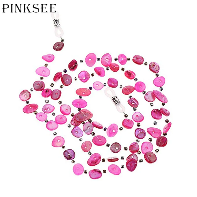 Цепочка для очков PINKSEE летнего отдыха нескользящая бежевая/розово-красная в
