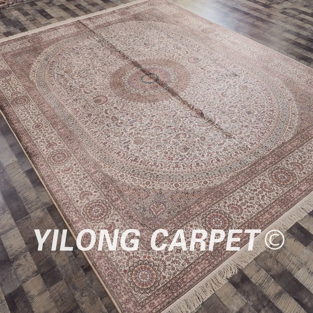 Kopen Yilong 9'x12 'Handgeknoopte Perzische Traditionele Kleed Ivoor Turkse Zijde Tapijten (LH164A9x12)