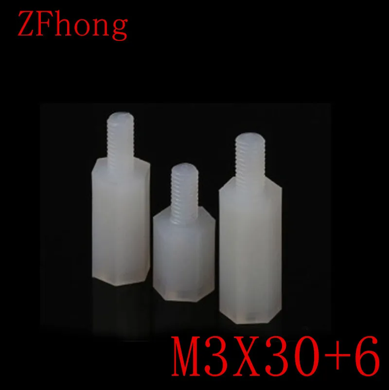 

1000pcs/lot Male to Female Thread M3*30+6 M3 x 30 White Nylon Standoff Spacer